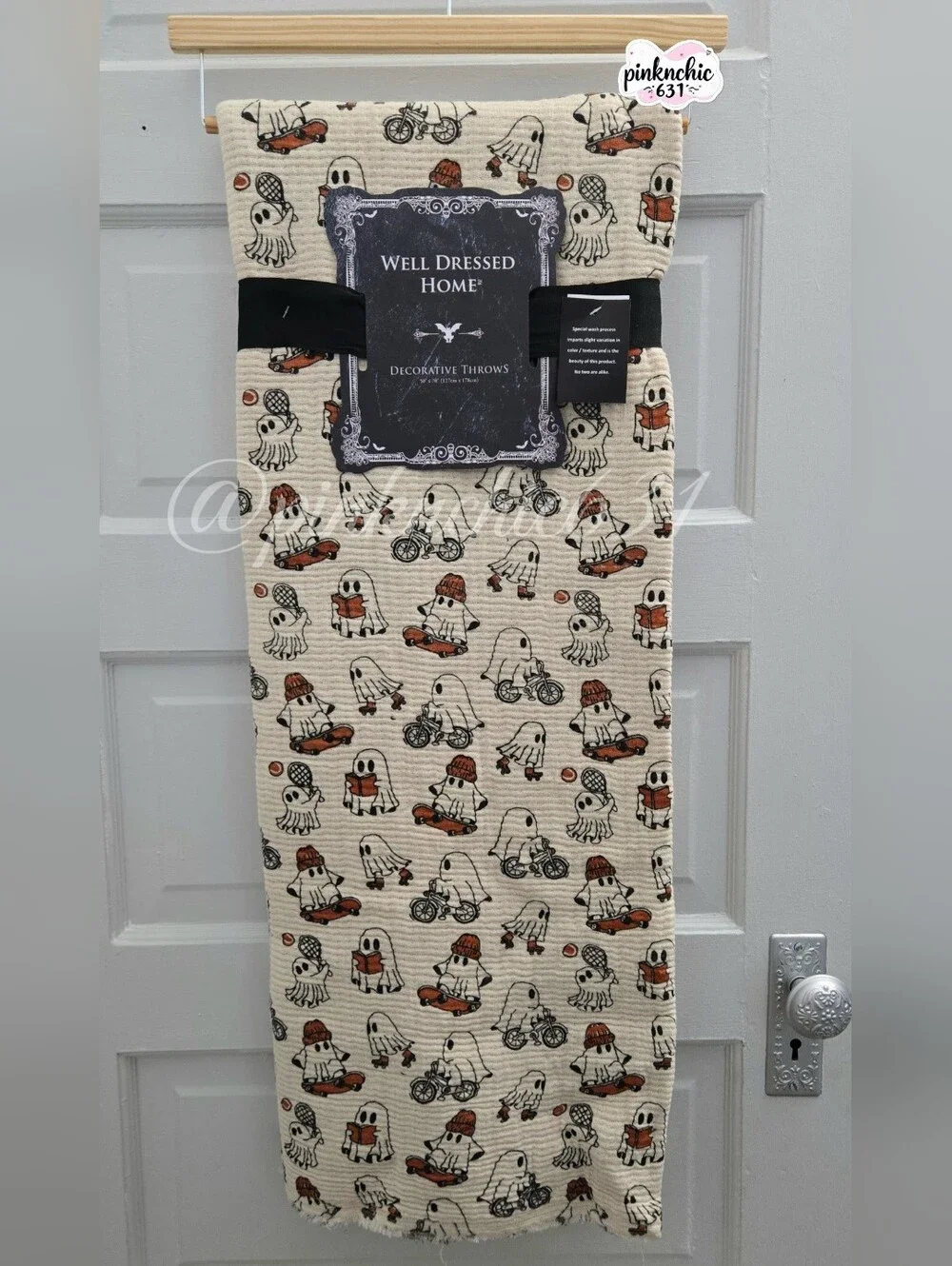 Well Dressed Home Ghost Reading Books Riding Bicycle Halloween Throw Blanket